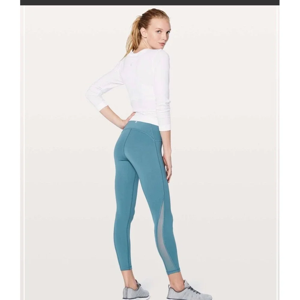 Lululemon Train Times 7/8 Pant High Rise Mesh Teal Leggings Size 6 Athletic Yoga
